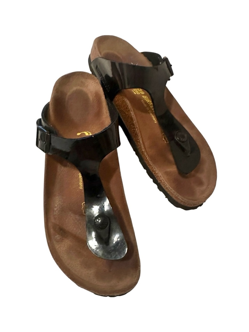 Birkenstock Black Patent Thong Sandals with Buckle size 39